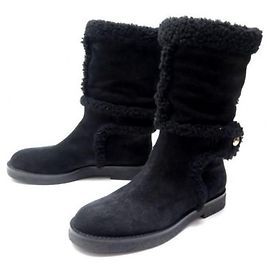 Botas Louis Vuitton de couro e pele pretas Preto