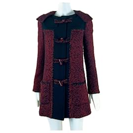 Chanel-CC Closures Black & Burgundy Tweed Coat-Other