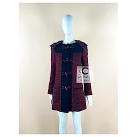 Chanel-CC Closures Black & Burgundy Tweed Coat-Other