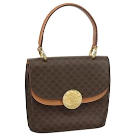Céline-CELINE Macadam Canvas Hand Bag PVC Leather Brown Gold Auth 105628-Brown,Golden