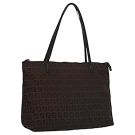 Fendi-FENDI Zucchino Canvas Tote Bag Brown Black Auth 107967-Brown,Black