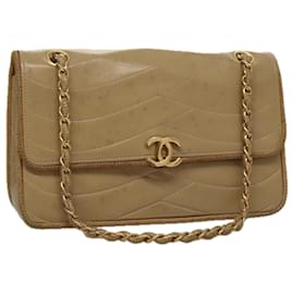 Chanel-CHANEL Matelasse Chain Shoulder Bag Lamb Skin Beige Gold CC Auth 105701-Beige,Golden