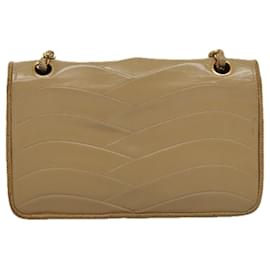 Chanel-CHANEL Matelasse Chain Shoulder Bag Lamb Skin Beige Gold CC Auth 105701-Beige,Golden
