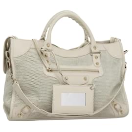 Balenciaga-BALENCIAGA Classic Net City Hand Bag Leather 2way White Auth yk16488-White
