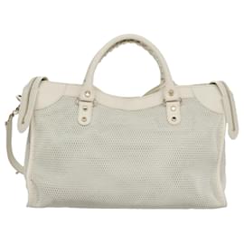 Balenciaga-BALENCIAGA Classic Net City Hand Bag Leather 2way White Auth yk16488-White