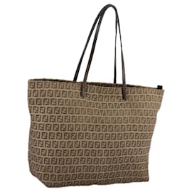 Fendi-FENDI Zucchino Canvas Tote Bag Brown Auth 108741-Brown