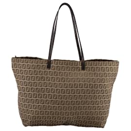 Fendi-FENDI Zucchino Canvas Tote Bag Brown Auth 108741-Brown
