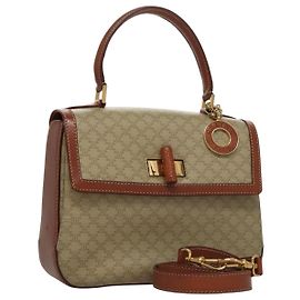 Céline Sac à main en toile Macadam CELINE 2 voies Beige Or Auth 108125 Beige Doré
