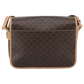 Céline-CELINE Macadam Canvas Shoulder Bag PVC Leather Brown Gold Auth 105763-Brown,Golden