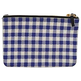 Céline-CELINE Trio Shoulder Bag Canvas Blue Gold Auth 105875-Blue,Golden