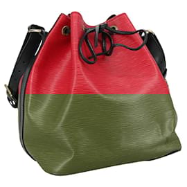 Louis Vuitton-LOUIS VUITTON Epi Petit Noe Shoulder Bag Bicolor Black Red M44017 LV Auth 105386-Black,Red