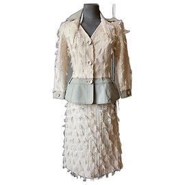 Christian Dior Skirt Suit Blue Eggshell Silk Viscose Blue Eggshell