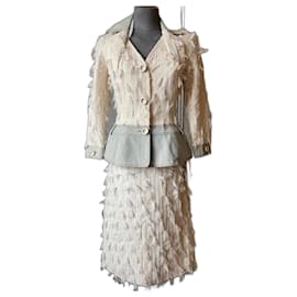 Tailleur saia Christian Dior azul e eggshell seda viscose Azul Fora de branco