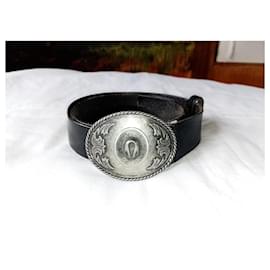 Levi's-Cowboy Western Black Cowhide Leather Belt, Silver Metal Buckle-Black