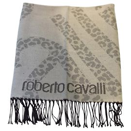 Cachecol Roberto Cavalli com Logo em Acrílico Cinza Cinza