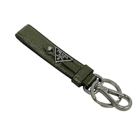 Prada-Prada Saffiano Charm Keychain Bag Pouch-Green,Khaki