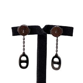 Hermès Orecchini Stud Chaine d'Ancre Hermes Nero Argento