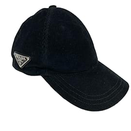 Prada-Prada Triangle Plate Cap-Black