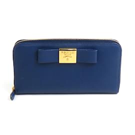 Prada Blue Leather Long Wallet Blue