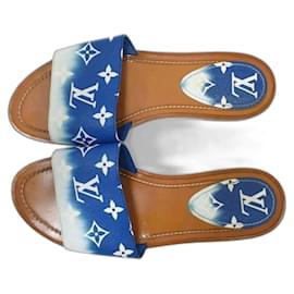 Louis Vuitton-Louis Vuitton Blue Monogram Mule Sandals Flip Flops Sz 38-Multiple colors