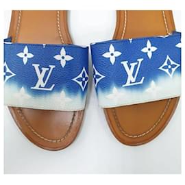 Louis Vuitton-Louis Vuitton Blue Monogram Mule Sandals Flip Flops Sz 38-Multiple colors