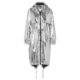 Paco Rabanne-Paco Rabanne silver metallic rain coat parka jacket lightweight size M-Silvery,Metallic