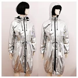 Paco Rabanne-Paco Rabanne silver metallic rain coat parka jacket lightweight size M-Silvery,Metallic