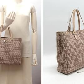 Fendi-Fendi Zucchino Tote Bag-Beige,Golden