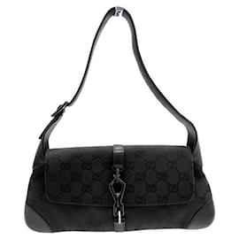 Gucci-GUCCI JACKIE BAGUETTE GG GUCCISSIMA 90667 HAND BAG PURSE-Black