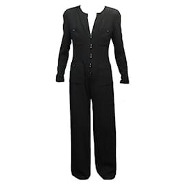 Chanel-VINTAGE CHANEL JUMPSUIT WITH CC LOGO BUTTONS SIZE 40 BLACK PANTS SUIT-Black