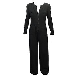 VINTAGE CHANEL JUMPSUIT WITH CC LOGO BUTTONS SIZE 40 BLACK PANTS SUIT Black