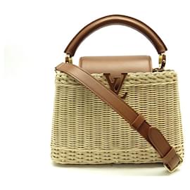 Louis Vuitton-NINE LOUIS VUITTON CAPUCINES BB WOVEN LIMITED EDITION SHOULDER PURSE-Beige