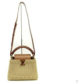 Louis Vuitton-NINE LOUIS VUITTON CAPUCINES BB WOVEN LIMITED EDITION SHOULDER PURSE-Beige