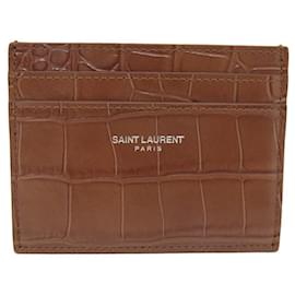 Saint Laurent-NINE SAINT LAURENT CARD HOLDERS 375946 BROWN CROCODILE-STYLE LEATHER-Brown