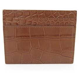 Saint Laurent-NINE SAINT LAURENT CARD HOLDERS 375946 BROWN CROCODILE-STYLE LEATHER-Brown