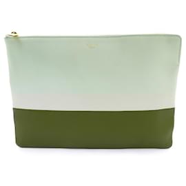 Céline-CELINE HAND BAG BICOLORED POUCH BEIGE RED 25CM POUCH CLUTCH BAG-Other