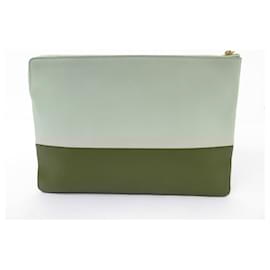 Céline-CELINE HAND BAG BICOLORED POUCH BEIGE RED 25CM POUCH CLUTCH BAG-Other