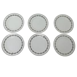 Hermès-LOT 6 HERMES DESSERT PLATES ANCHOR CHAIN 22.5CM PORCELAIN SET PLATE-White