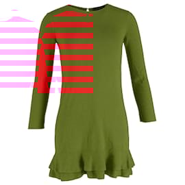 Louis Vuitton-Louis Vuitton Ruffled-Hem Mini Long Sleeve Dress in Red Wool-Red