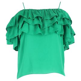 Haut à volants décolleté en polyester vert de Maje Vert