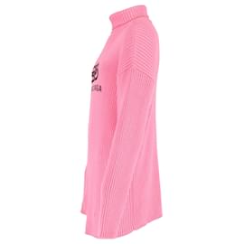 Balenciaga-Balenciaga Oversized Ribbed Logo-Print Rollneck Sweater in Pink Cotton-Brown,Pink