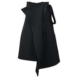 Céline-Celine Wrap Midi Skirt in Black Wool-Black