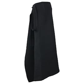 Céline-Celine Wrap Midi Skirt in Black Wool-Black