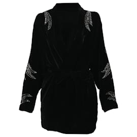 Autre Marque- Dodo Bar Or Bead-Embellished Belted Jacket in Black Velvet-Black