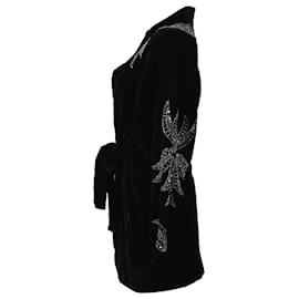 Autre Marque- Dodo Bar Or Bead-Embellished Belted Jacket in Black Velvet-Black