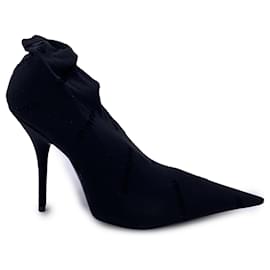 Balenciaga-Black All Over Logo Naked Bootie Heeled Sock Shoes Size 41-Black