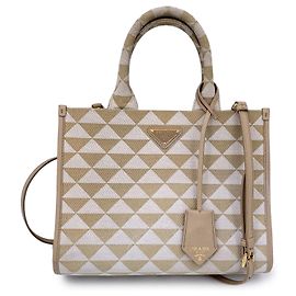Prada Bolsa tote pequena em lona bege e bege com símbolo Bege