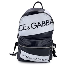 Dolce & Gabbana-Black Canvas Vulcano Logo Backpack Shoulder Bag-Black