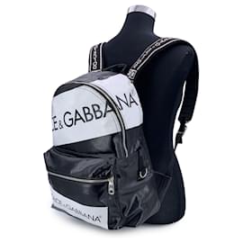 Dolce & Gabbana-Black Canvas Vulcano Logo Backpack Shoulder Bag-Black