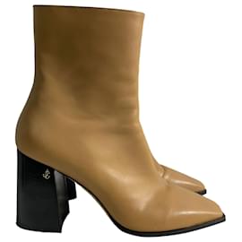 Jimmy Choo-Bottes à zip à cheville en cuir de veau marron avec logo Jimmy Choo-Marron